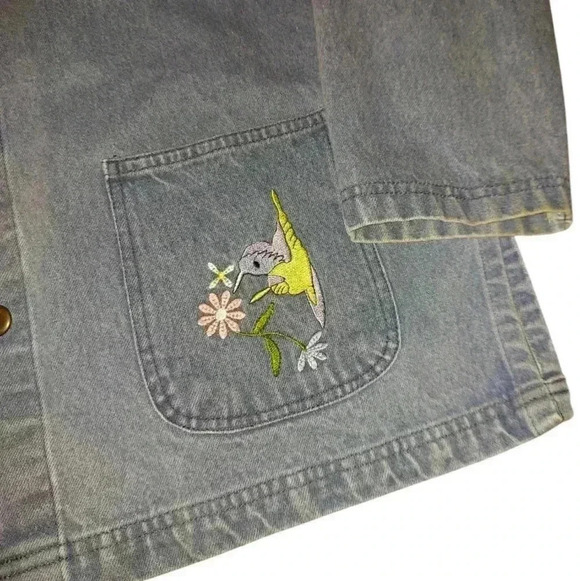 Vintage Hummingbird Denim The Blue Floral Embroidered Barn Chore Jacket - Picture 2 of 7